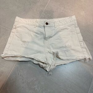 Classic White Distressed Denim Shorts for Women